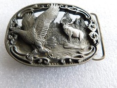 Nice 1990 C & J Inc. Eagle & Buck Wilderness Belt Buckle #1518