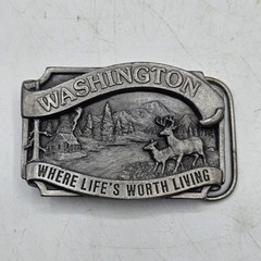 Siskiyou 1983 WASHINGTON Belt Buckle w/ Cabin Deer Mountain Scenery