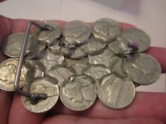 VINTAGE CLUSTER OF U.S. NICKELS COINS BELT BUCKLE – GW-18