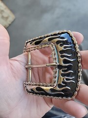 Vintage Flame Biker Style Belt Buckle Silver Tone Black