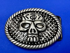 Skull With $ Dollar Sign Halloween Black & Silver Color Gothic Vibe Belt Buckle