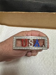 Vintage USA Bling Belt Buckle Red White and Blue Stones