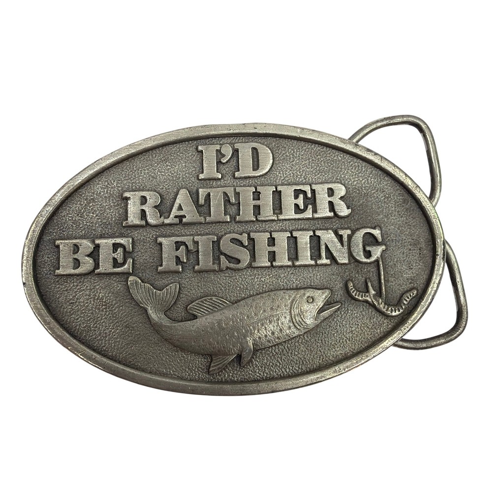 1978 Capt Hawks Sky Patrol I’d Rather Be Fishing Belt Buckle 3.5&Prime; USA
