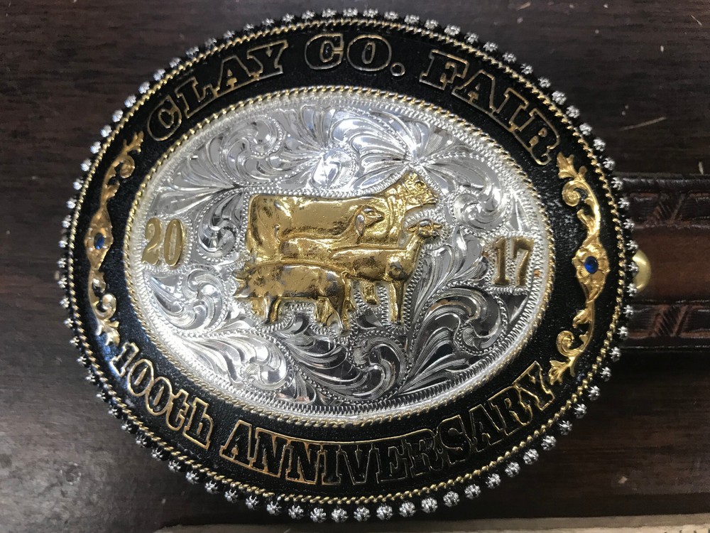 lonestar silversmiths clay county fair 100th anniversary belt buckle with belt