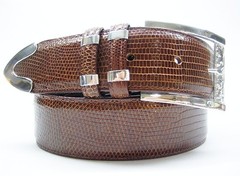 Sterling Silver buckle 2 loops & tip set w Lizard-1-1/2&Prime; belt size 26 to 46 USA.