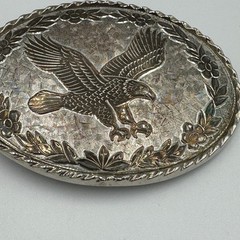 Vintage W USA Silver Tone Bald Eagle Western Belt Buckle Floral Oval Americana