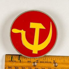 Hammer & Sickle Round Pewter Belt Buckle Red Yellow Great American Products