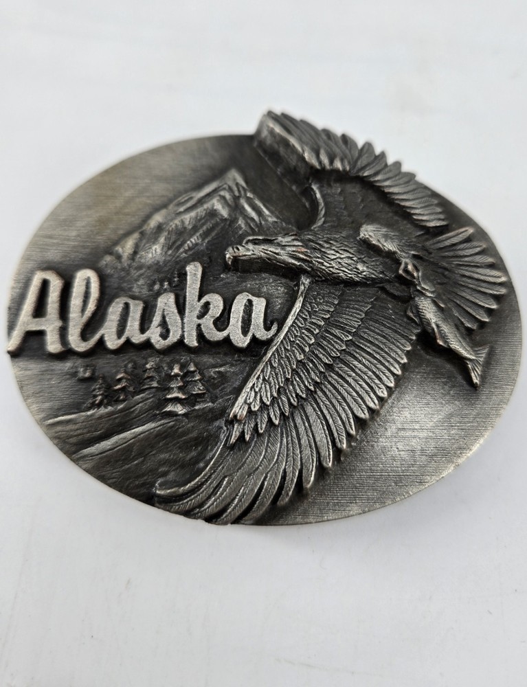 Vintage Alaska Bald Eagle Pewter Belt Buckle Siskiyou Buckle Co Americana 1990