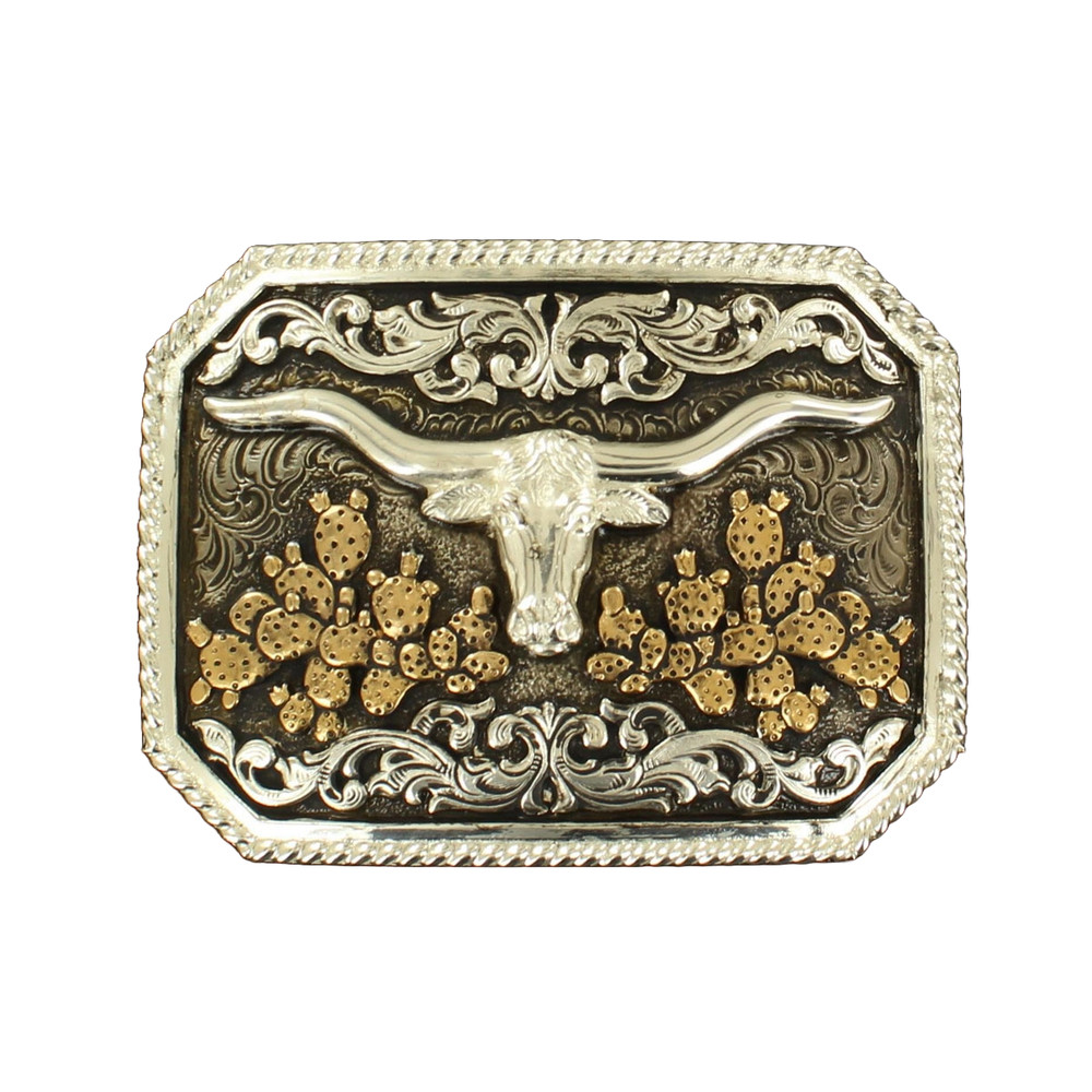 Crumrine Longhorn Western Silver & Bronze Belt Buckle C10105
