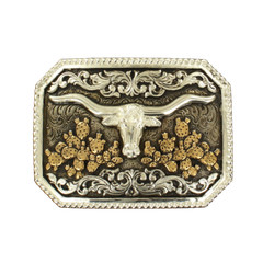 Crumrine Longhorn Western Silver & Bronze Belt Buckle C10105