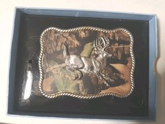 Nocona Jumping Deer Square Silver Rope Belt Buckle NEW