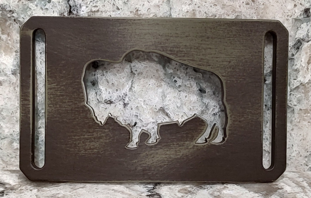 GRIP6 BELT BUCKLE – BISON / AMERICAN BUFFALO – RUSTIC HAND PAINT – 1.5 INCH WIDE