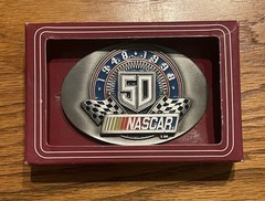Vintage NASCAR 50th Anniversary Belt Buckle – New in Box