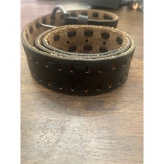 Black Genuine Leather Woven Cutout Belt Gunmetal Horseshoe Buckle Mens Womens