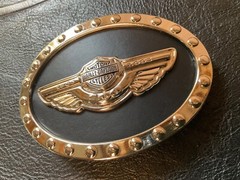 Harley-Davidson 100th Anniversary belt buckle.Bar&Shield w/wings.Chrome plated.