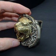 Brass & White Copper 3D Tiger Belt Buckle, Suitable for belts 1.5-in wide
