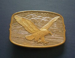 Bald Eagle on Mountains Belt Buckle – Silver & Gold Tone