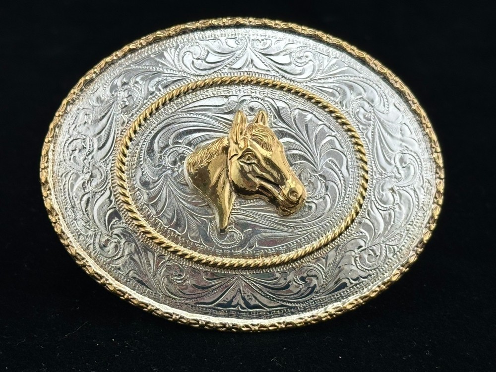 Western Belt Buckle, Justin Silver, Horeshead Motif