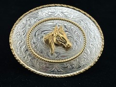 Western Belt Buckle, Justin Silver, Horeshead Motif