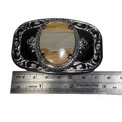 Faux Polished Wood Belt Buckle Rectangle Silver-Tone Western Rockabilly Unisex