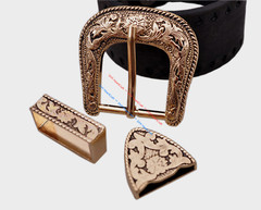Western Cowboy Gold Flower Engraved Ranger Belt Pin Buckle Set Fits 1-1/8&Prime; Strap
