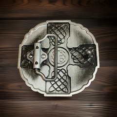 Pewter & Enamel Celtic Knot Wheelhead Cross Belt Buckle