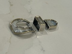 PAT AREIAS 925 Sterling & 18k Yellow Gold Modernist 3 Pc Belt Buckle Set