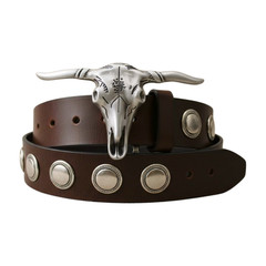 Men Western Fashion Silver Metal Big Belt Buckle Long Horn Texas Cow Bull Skull