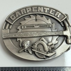 Siskiyou Carpenter Belt Buckle 1991 Pewter Hammer Saw Tape Measure Tool Design