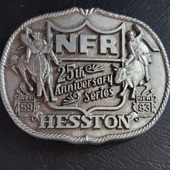 Hesston NFR 25th Anniversary Series 1983 Belt Buckle First Edition Rodeo Pewter