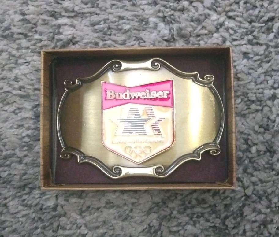 Budweiser Belt Buckle 24k Gold Overlay 1984 Olympics Collectors Buckle