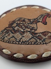 Vintage Nocona Rattlesnake Belt Buckle Hand Tooled Leather Western Oval