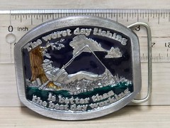Vintage Buckles of America Masterpiece Belt Buckle Fishing Humorous Engraved