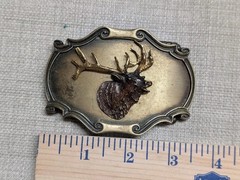 vintage MOOSE belt buckle BRASS cowboy WILDLIFE western RAINTREE animal 3d