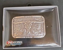 Nocona Western Belt Buckle Longhorn Steer Head Skull Silver Tone Cowboy Bullride