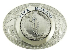 Mexico Mexican Men Women Flag Belt Buckle Vintage Silver Metal Western Cowboy