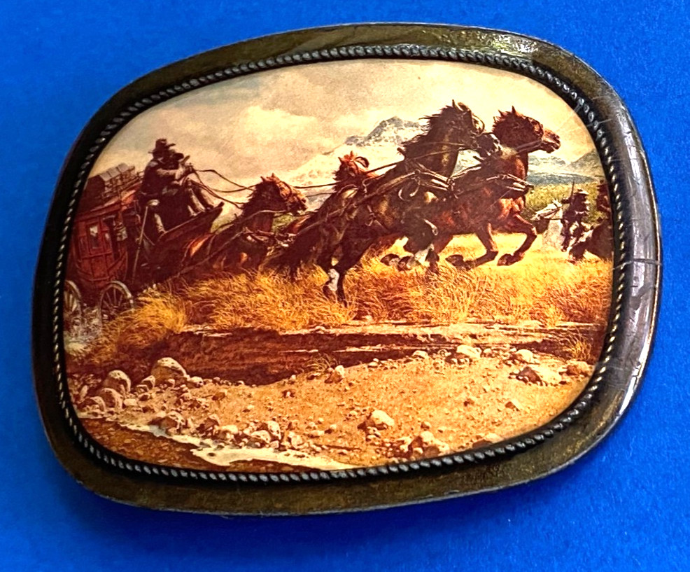 Early Unbranded Pacifica Wells Fargo Stagecoach Cowboys Belt Buckle