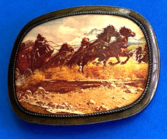 Early Unbranded Pacifica Wells Fargo Stagecoach Cowboys Belt Buckle