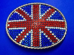 Union Jack UK British Flag Bling 80&rsquo;s Belt Buckle – Missing Rhinestone