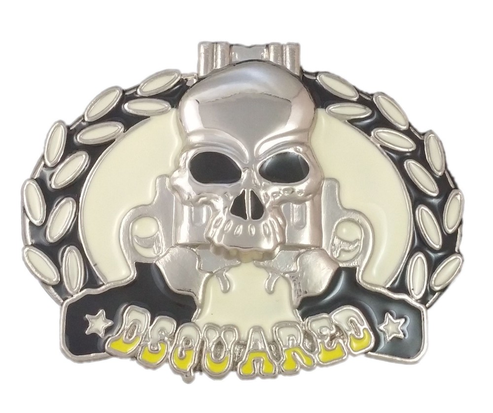 BELT BUCKLE – SKULL & GUNS METAL – 4&Prime; x 3&Prime;