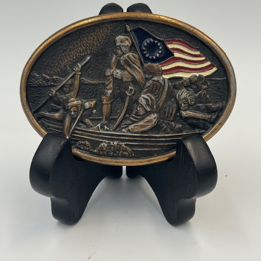 Vintage Washington Crossing the Delaware Brass Belt Buckle Patriotic Americana