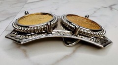 Double Centenario Western Belt Buckle Hebilla Rodeo Silver/Gold Tone 2.5”x4”