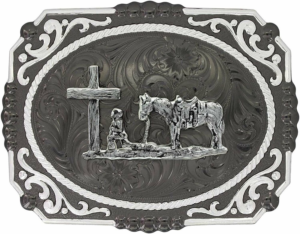 Montana Silversmiths Gunmetal Cameo Filigree with Christian Cowboy Buckle