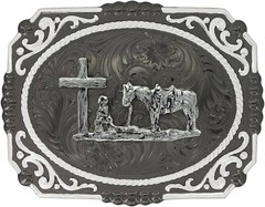 Montana Silversmiths Gunmetal Cameo Filigree with Christian Cowboy Buckle