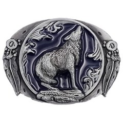 Mens Wolf Howling Metal Belt Buckle Western Indian Design Eagle Feathers