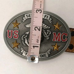 USMC Marine Corps Enameled Belt Buckle And Leather Wrangler Belt 39&Prime;-44&Prime;