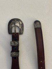 Chacon Unisex Size 30 Red or Brown Leather Sterling Silver Buckle Belt