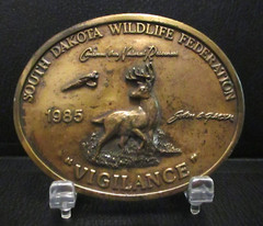 South Dakota Wildlife Federation Vigilance Buck Deer Belt Buckle 1985 John Green