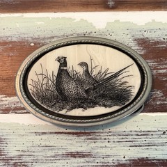 The Beaver Buckle Co. Oval Hunting Bird Pheasants Western Belt Buckle