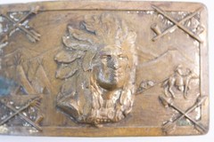 Antique 1940s Robbins Co Thoresen Native American Indian Chief Brass Belt Buckle